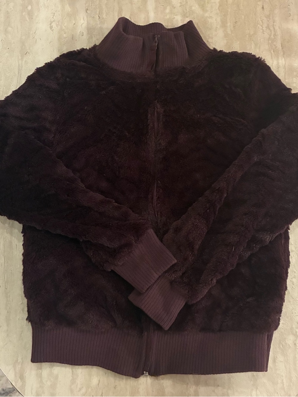 Women's Plush Zip-Up Sweater Jacket - Dark Brown